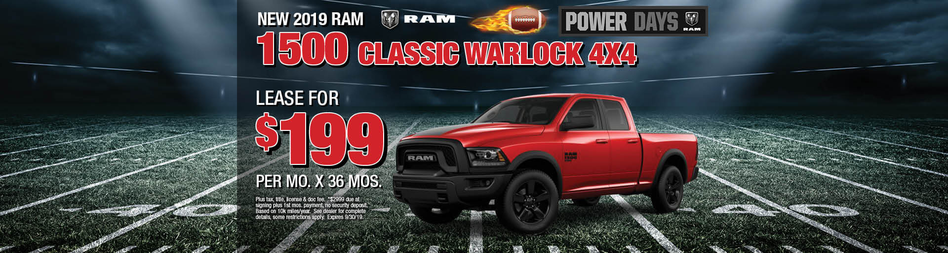 Lease a 2019 Ram 1500 Classic Warlock for $199/mo. for 36 mos.
