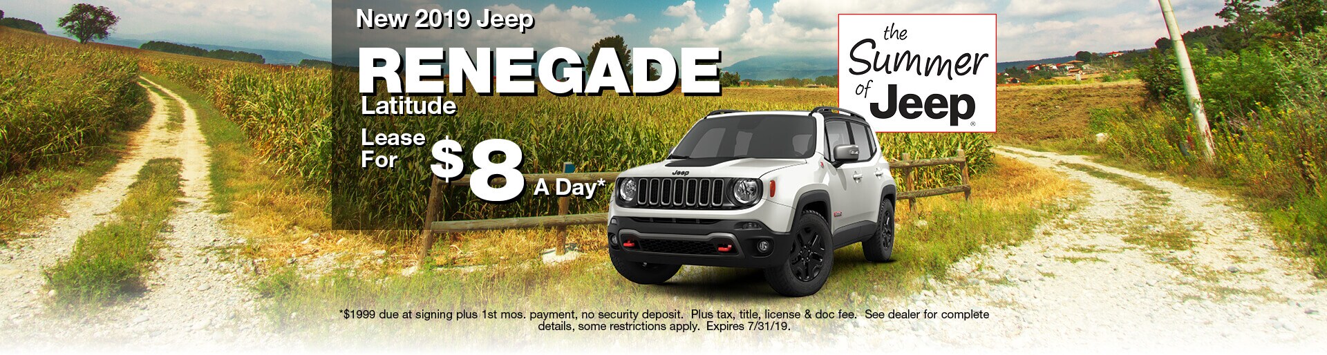 Lease a 2019 Jeep Renegade Latitude for $8 a day