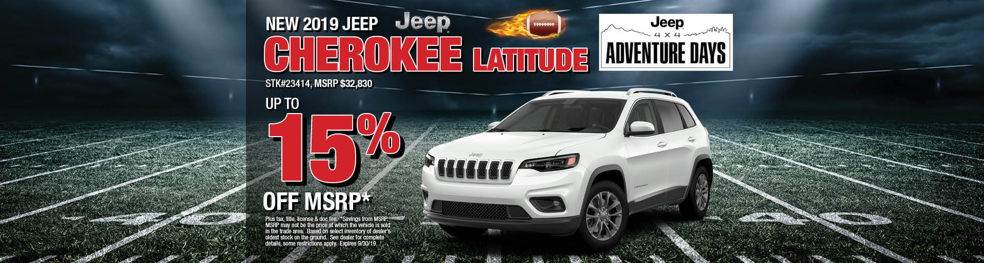 Get up to 15% off MSRP on a 2019 Jeep Cherokee Latitude