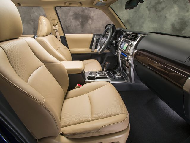 Interior of a 2022 Toyota 4Runner, beige interior upholstery and dashboard