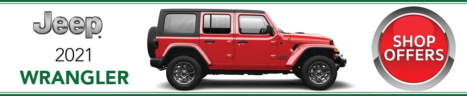 2021 Jeep Wrangler in Red Web Site Banner with Shop Offers Button