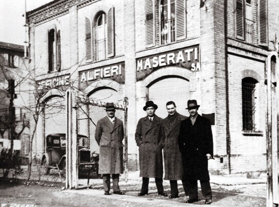 Maserati Brothers in front of the Officine Alfieri Maserati building