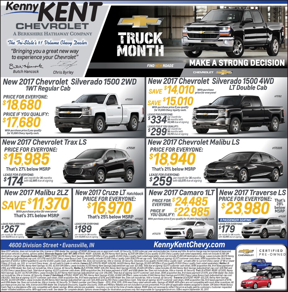 Newspaper Advertised Specials, Kenny Kent Chevrolet