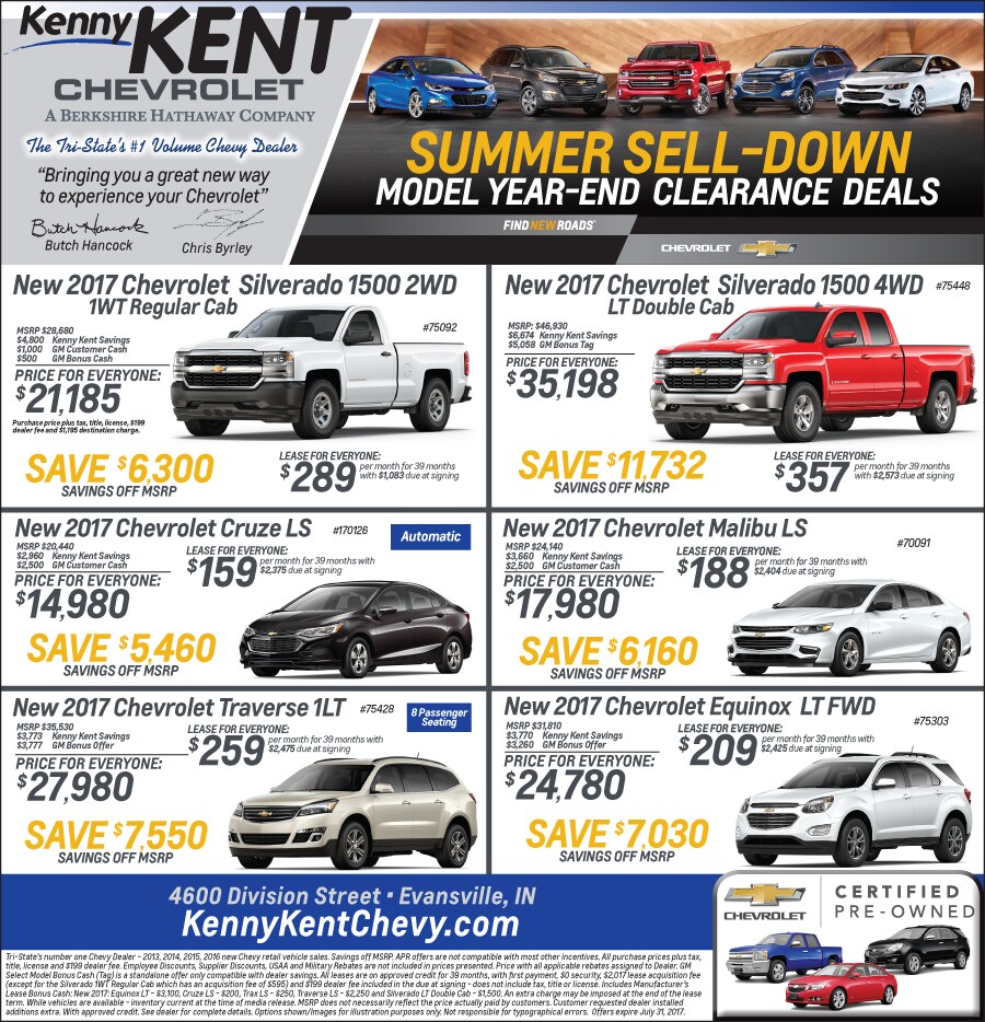 Newspaper Advertised Specials, Kenny Kent Chevrolet
