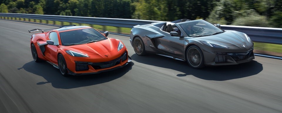 Two Chevy Corvette Z06s drive side by side Two Chevy Corvette Z06s drive side by side