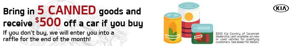 $500 Off Vehicle Purchase Food Drive at Kia Country of Savannah