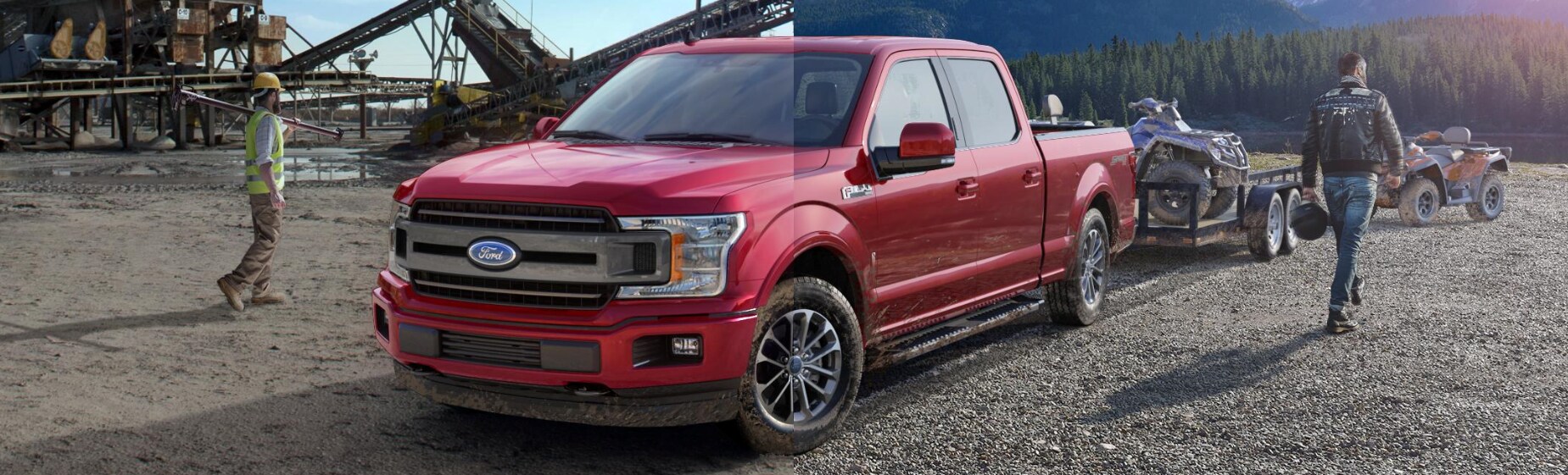 Red Ford F-150 at work site and nature