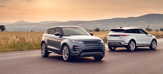 Blue and White Range Rover Evoque models featured