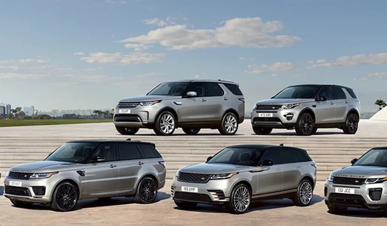 Land Rover lineup parked in a group