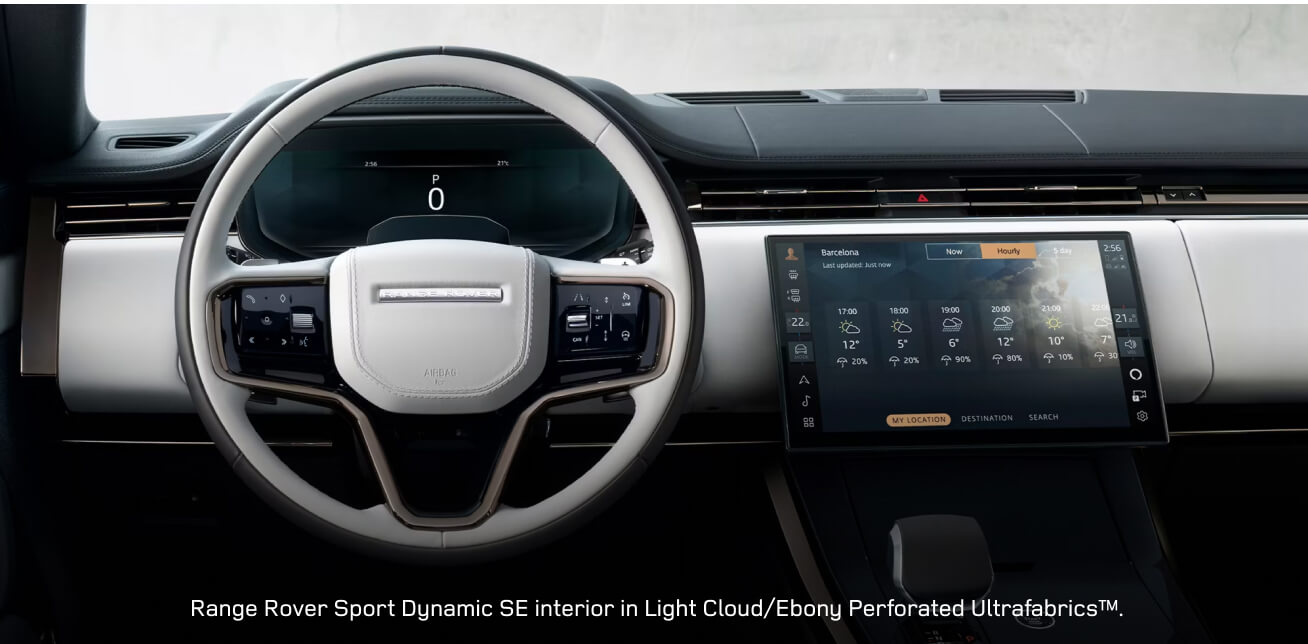 Interior dashboard view of a Range Rover Sport Dynamic SE showing the digital cluster.