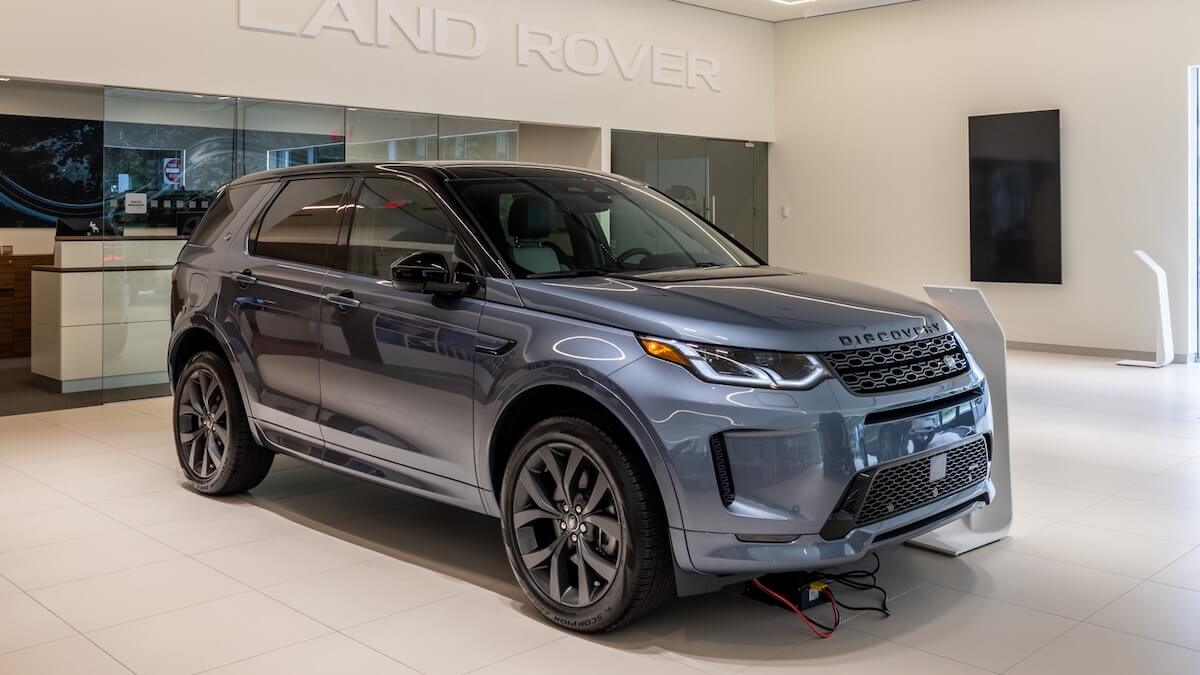 A new Discovery Sport in the showroom at Land Rover Mt. Kisco