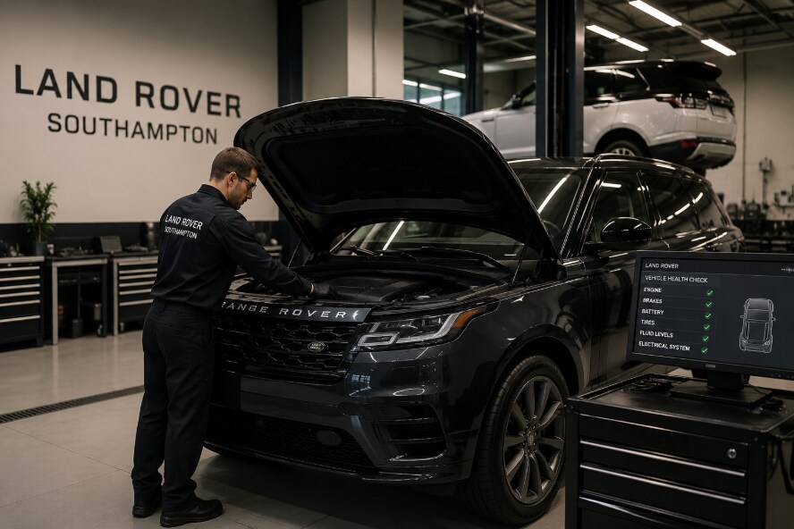 Luxury vehicle routine maintenance service at Land Rover Southampton in Southampton NY with certified technicians and premium SUV care.