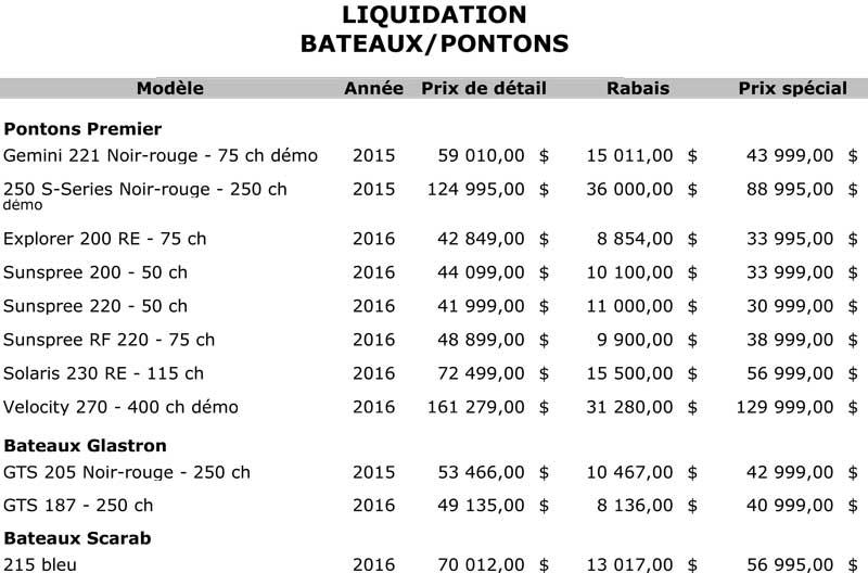 liquidation bateaux et pontons - Lapointe Sports - Joliette - Lanaudiere