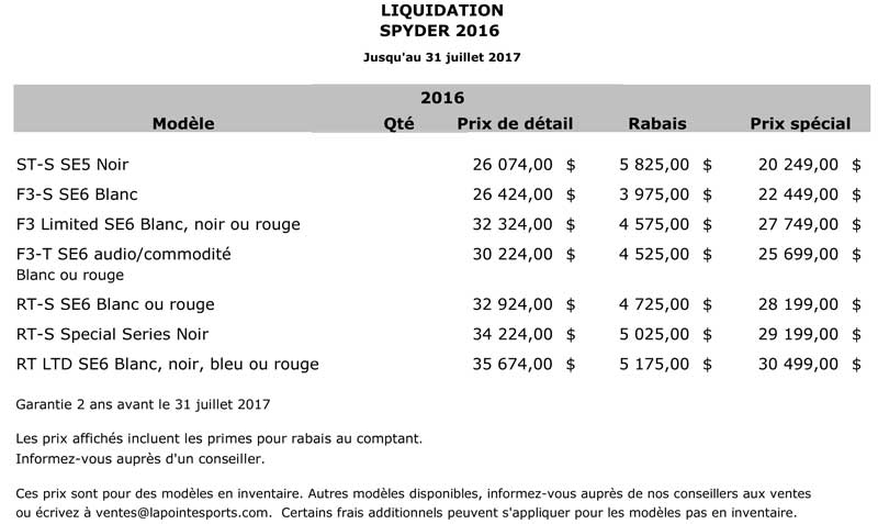 Fievre du printemps - Liquidation spyder 2016 - Lapointe Sports - Joliette - Lanaudiere
