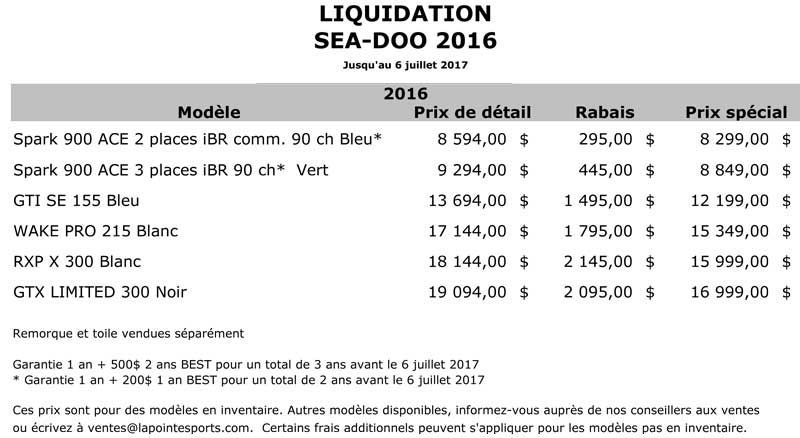 Liquidation Sea-Doo - Lapointe Sports - Joliette - Lanaudiere