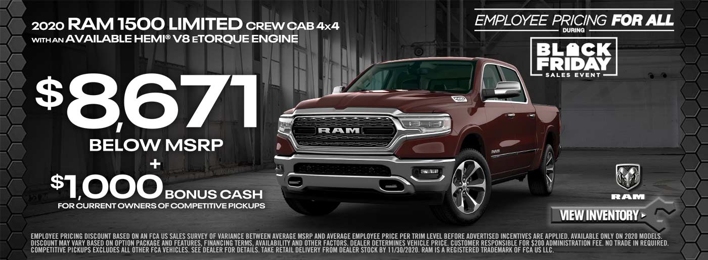 Find incredible savings on new Ram 1500 trucks during our Black Friday Sales Event Find incredible savings on new Ram 1500 trucks during our Black Friday Sales Event