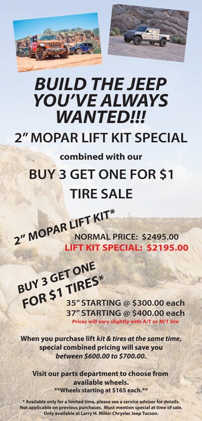 Spring Lift Kit + Tires Special Let us build you the Jeep Wrangler or Gladiator of your dreams!