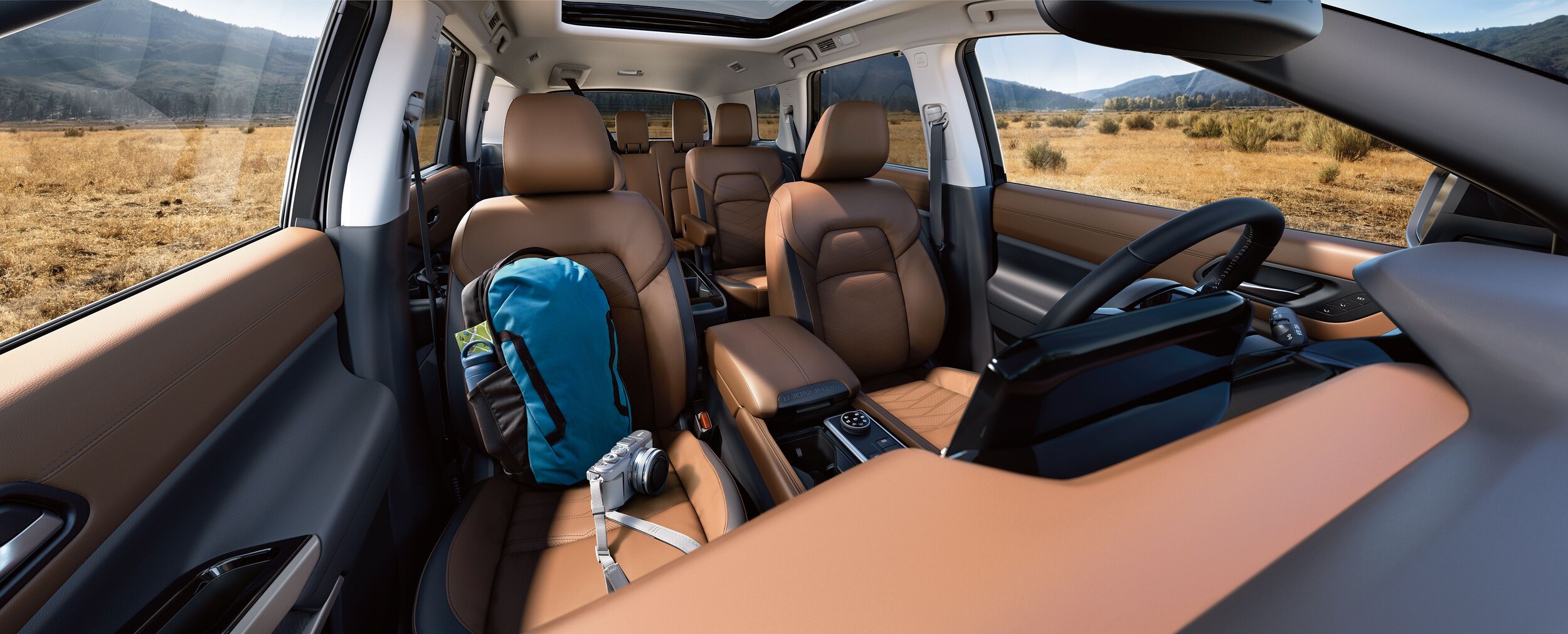 Nissan Pathfinder interior interior driver's seat in a Nissan Pathfinder viewed from the side