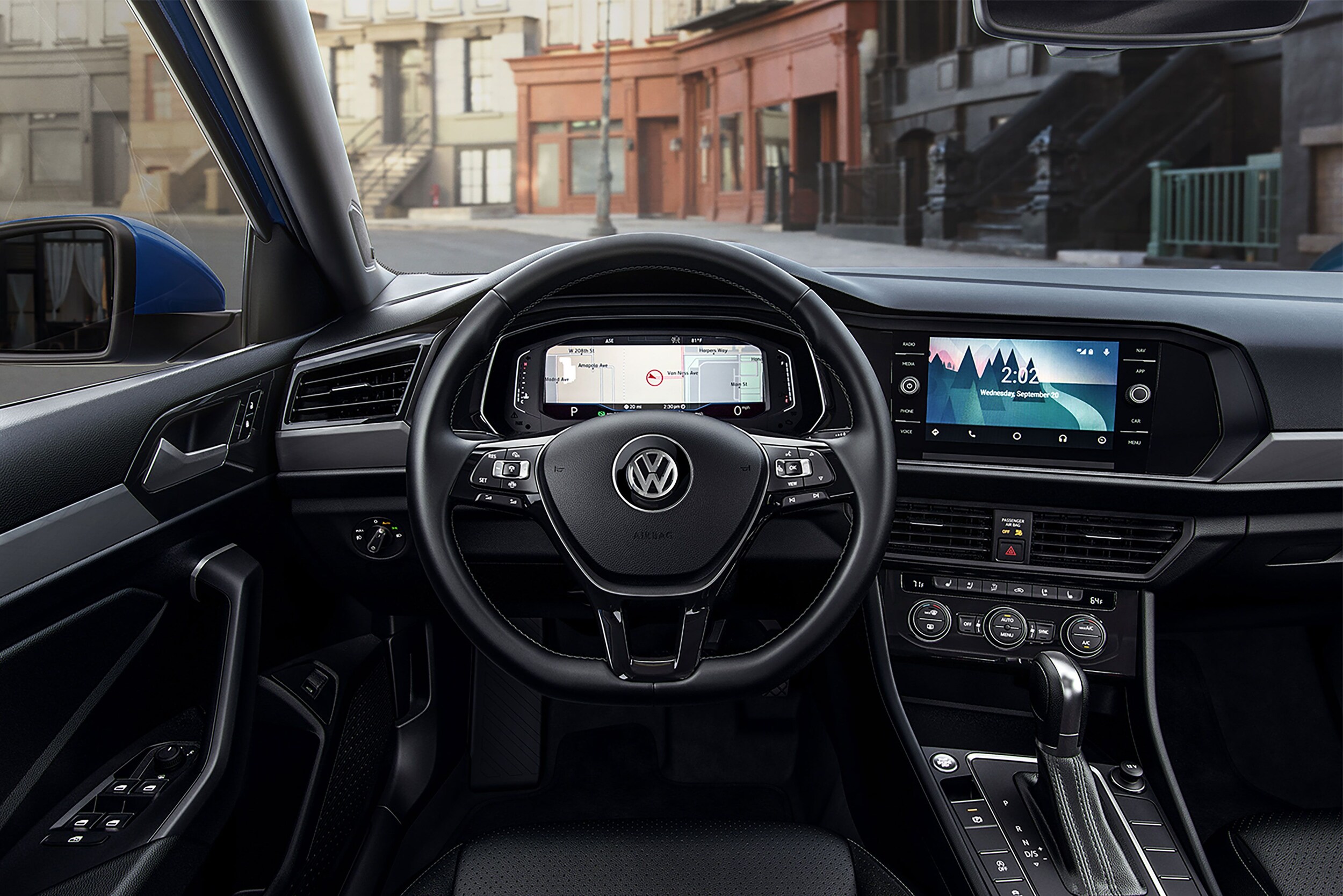 VW Taos interior interior of a VW Taos showing driver and Taos dashboard