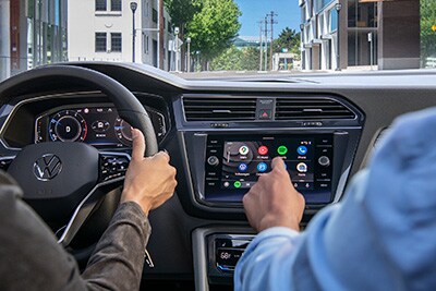 VW Tiguan interior interior of the VW Tiguan showing steering wheel and dashboard