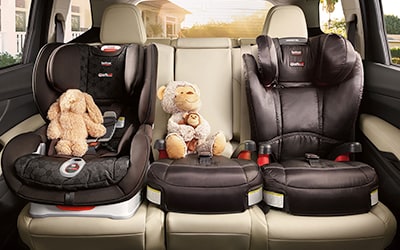 second row bench seating with three car seats