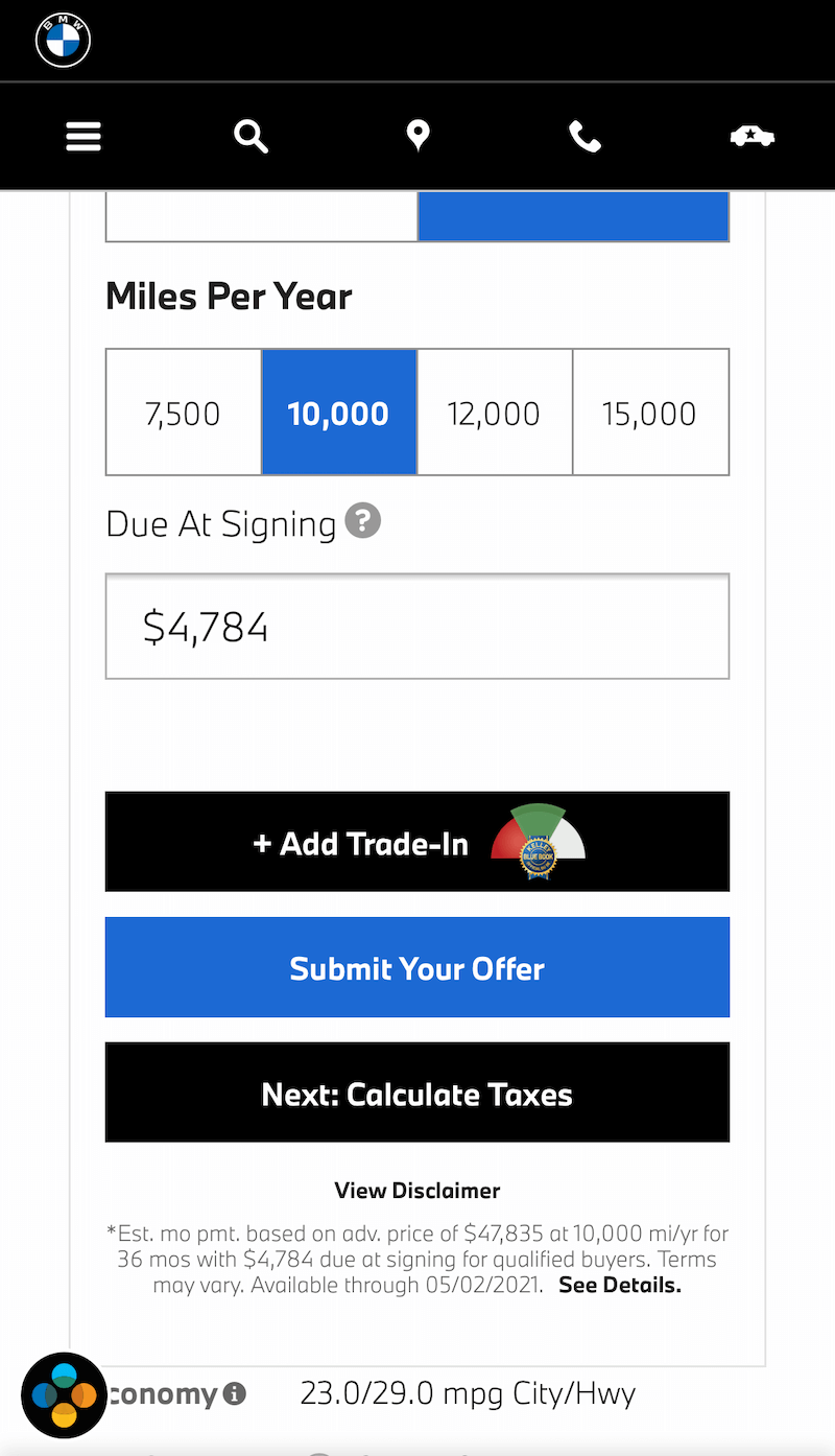 AutoNation Express tool on a mobile device