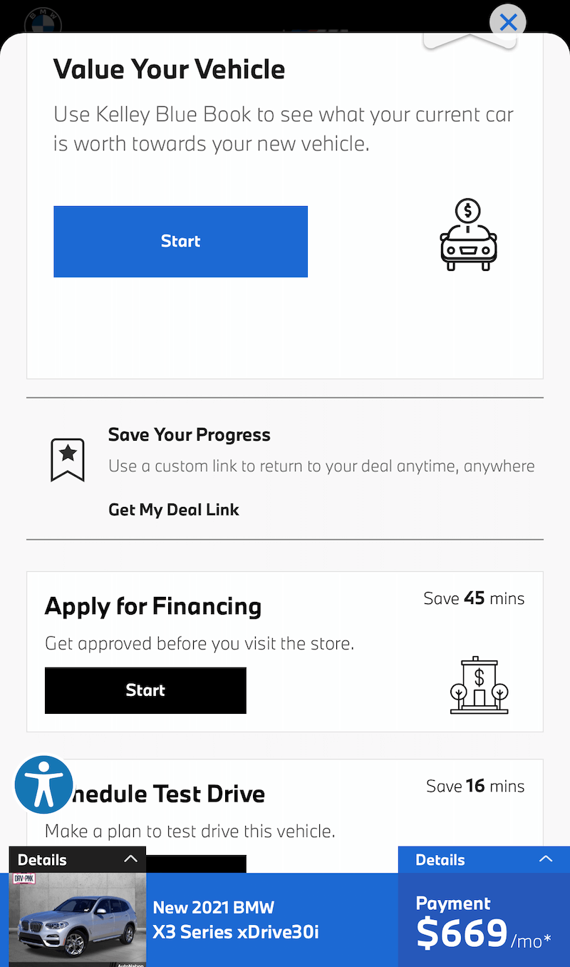 AutoNation Express save your progress link
