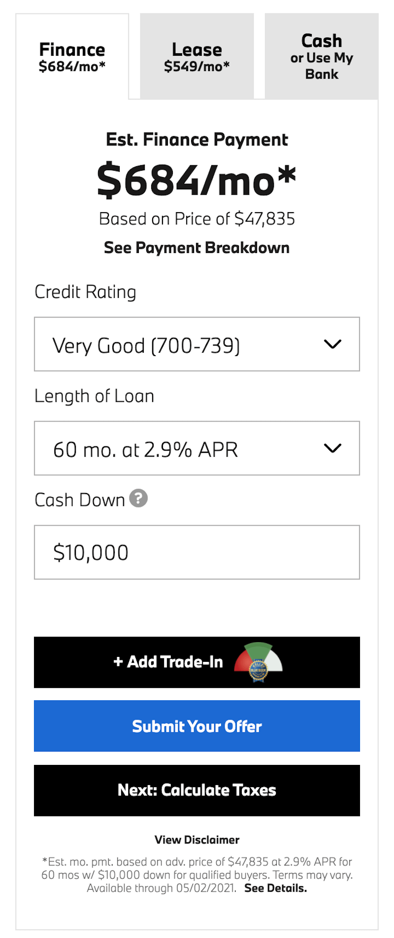 AutoNation Express payment calculator tool