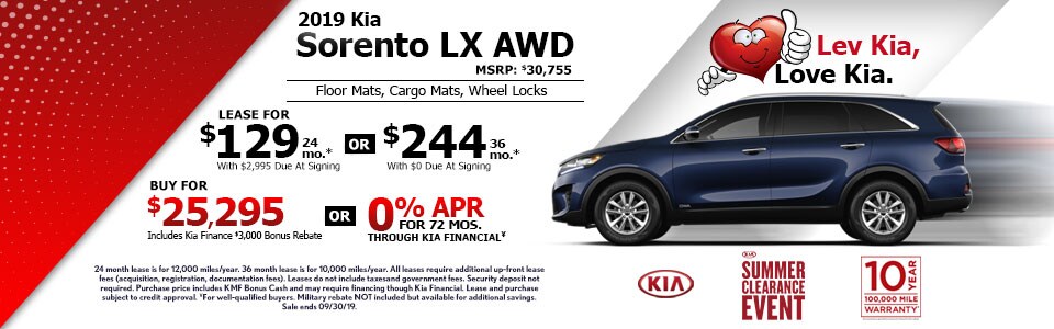 2019 Kia Sorento Lease Special at Lev Kia 2019 Kia Sorento Lease Special at Lev Kia