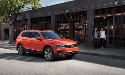 VW Tiguan Orange VW Tiguan parked outside of a building