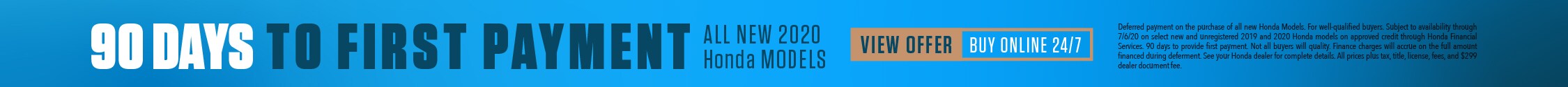 No payments for 90 days when you buy a new 2020 Honda model from Larry H. Miller Honda Boise