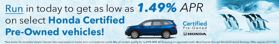 Great APR offers on Honda Certified Pre-Owned Select Models