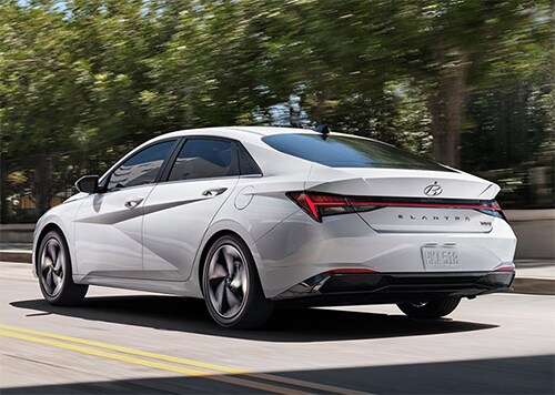 All-New 2021 Hyundai Elantra Hybrid exterior image, back.