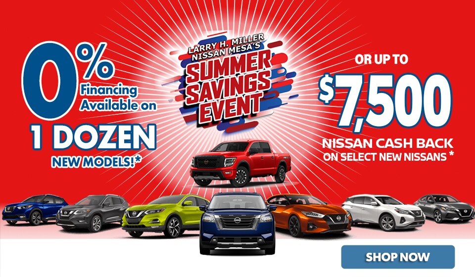 Click to shop our new Nissan Inventory 0% Financing on a dozen new Nissan models in Mesa, Scottsdale, Chandler! Click to shop our new inventory.