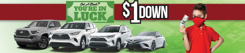 $1 down can get you into select new Toyotas at Larry H. Miller Toyota Murray