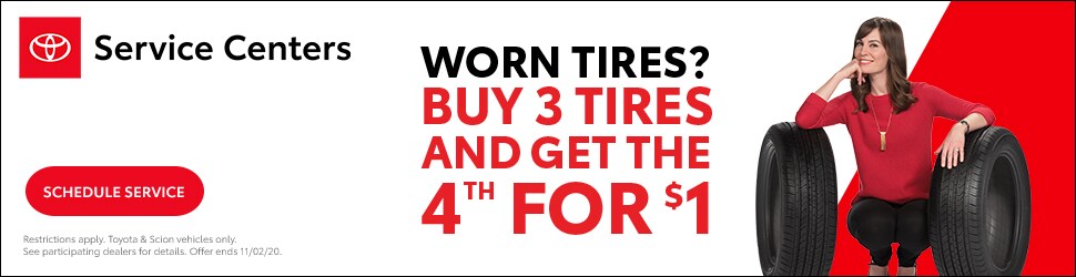 Buy 3 tires, get the 4th for $1 at Larry h. Miller Toyota Murray