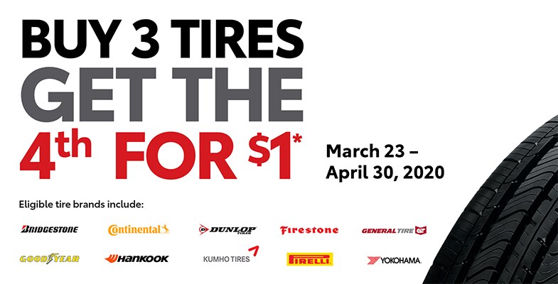 Shop Tires Now during our Buy 3 tires Get the 4th for $1 event Buy 3 tires Get the 4th for $1