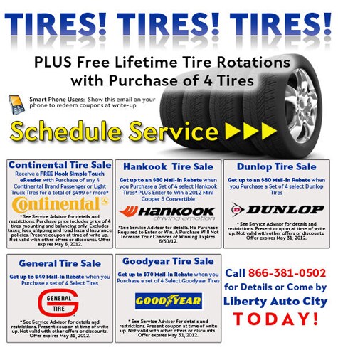 TIRES SALE PLUS FREE LIFETIME TIRE ROTATIONS WITH PURCHASE OF 4 TIRES