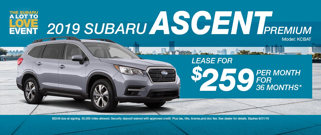 Lease a 2019 Subaru Ascent Premium for $259/mo. for 36 mos.
