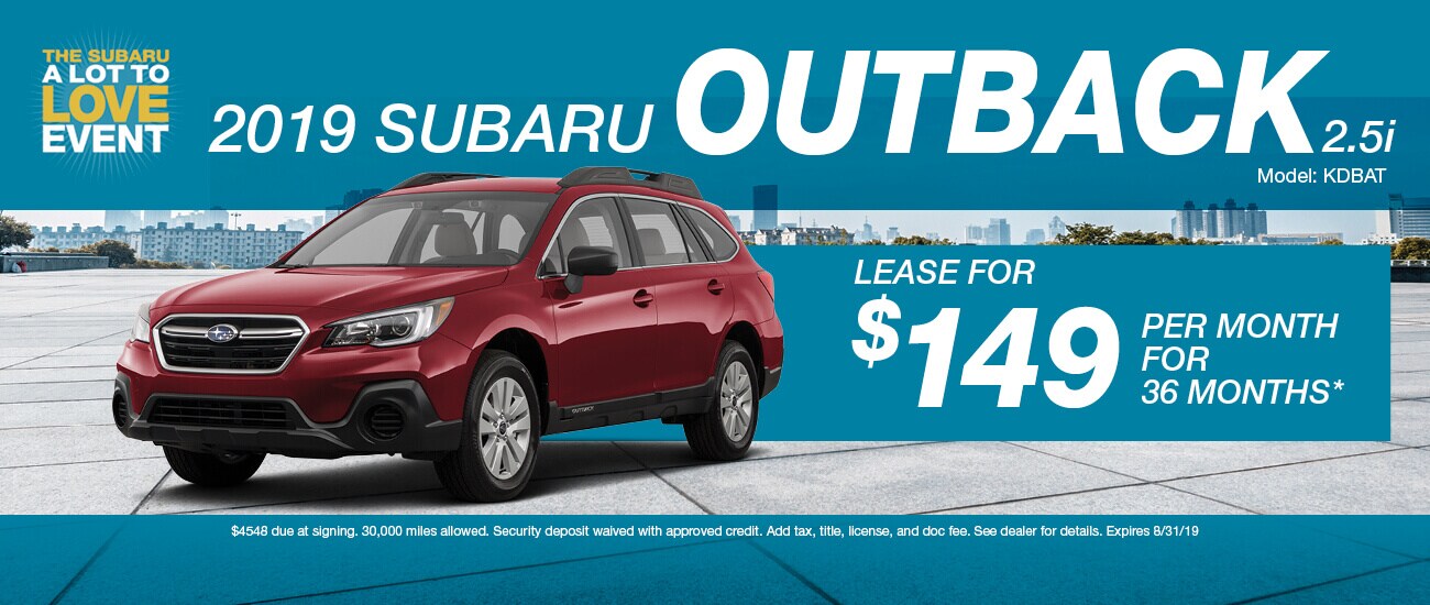 Lease a 2019 Subaru Outback 2.5i for $149/mo. for 36 mos.