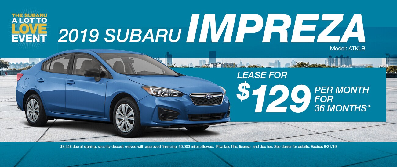 Lease a 2019 Subaru Impreza for $129/mo. for 36 mos.