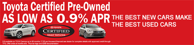Certified Toyotas as low as 0.9