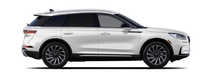The passenger side of a Lincoln Corsair® SUV is shown in Pristine White.