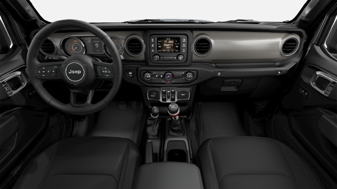 2023-Jeep-Gladiator-SportS-Truck-I02.png black Jeep Gladiator truck interior, steering and dash area