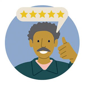 Driveway Chrysler Dodge Jeep Ram of Portland wants to hear from you. An illustration of a man with a speech bubble with five stars.