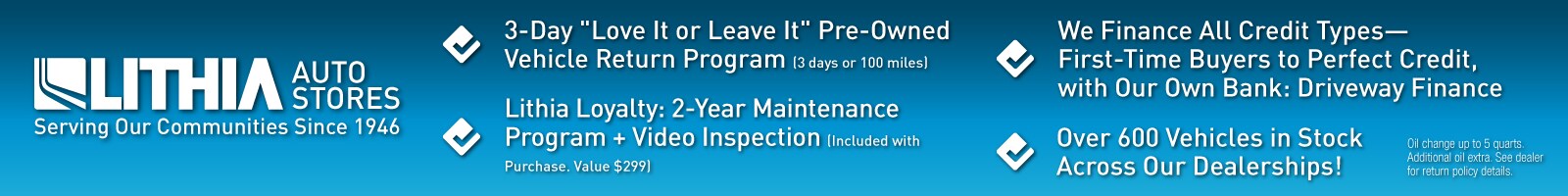 3-day love it or leave it on pre-owned and Lithia Loyalty 2-year maintenance