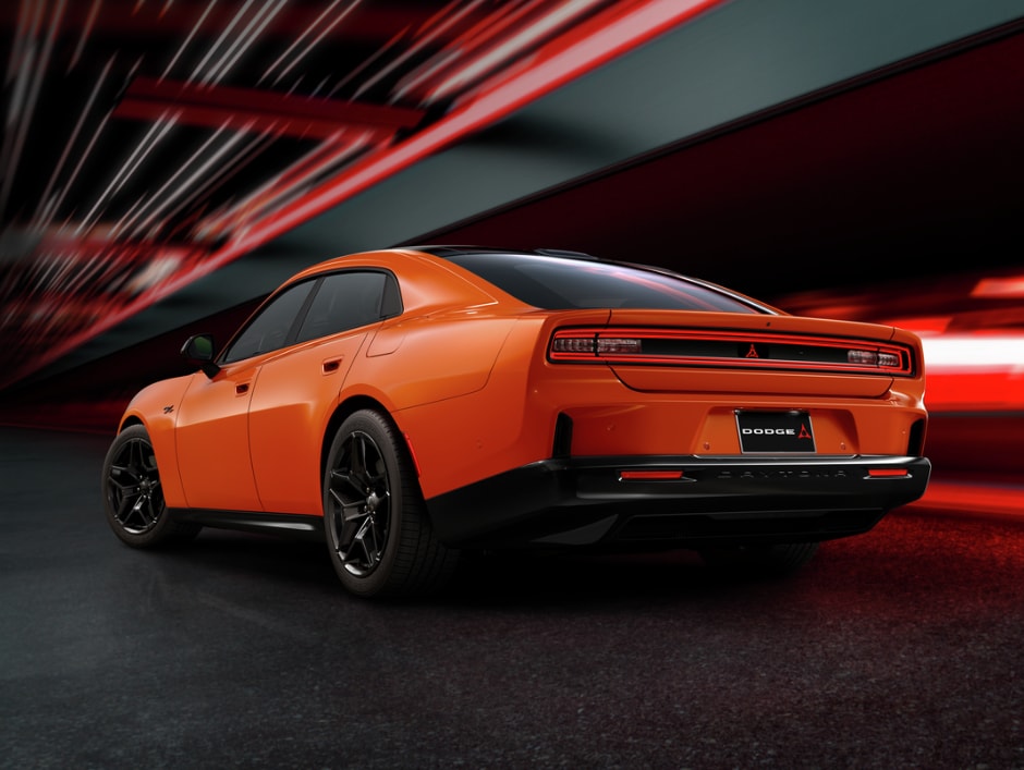 2025_Dodge_Charger_2.png all-electric orange Dodge Charger, rear