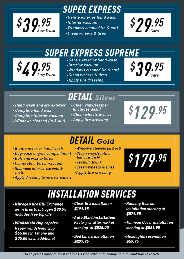 Grand Forks CJD Detail Service Menu