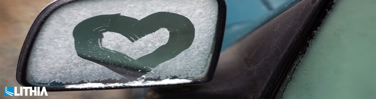 How to Winterize Your Car Car mirror with heart drawn on it by a finger in snow