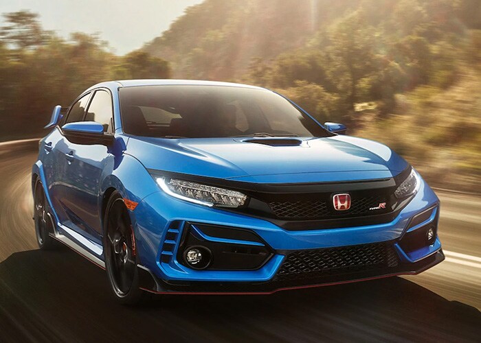 Blue Civic Type-R on a Mountain Road